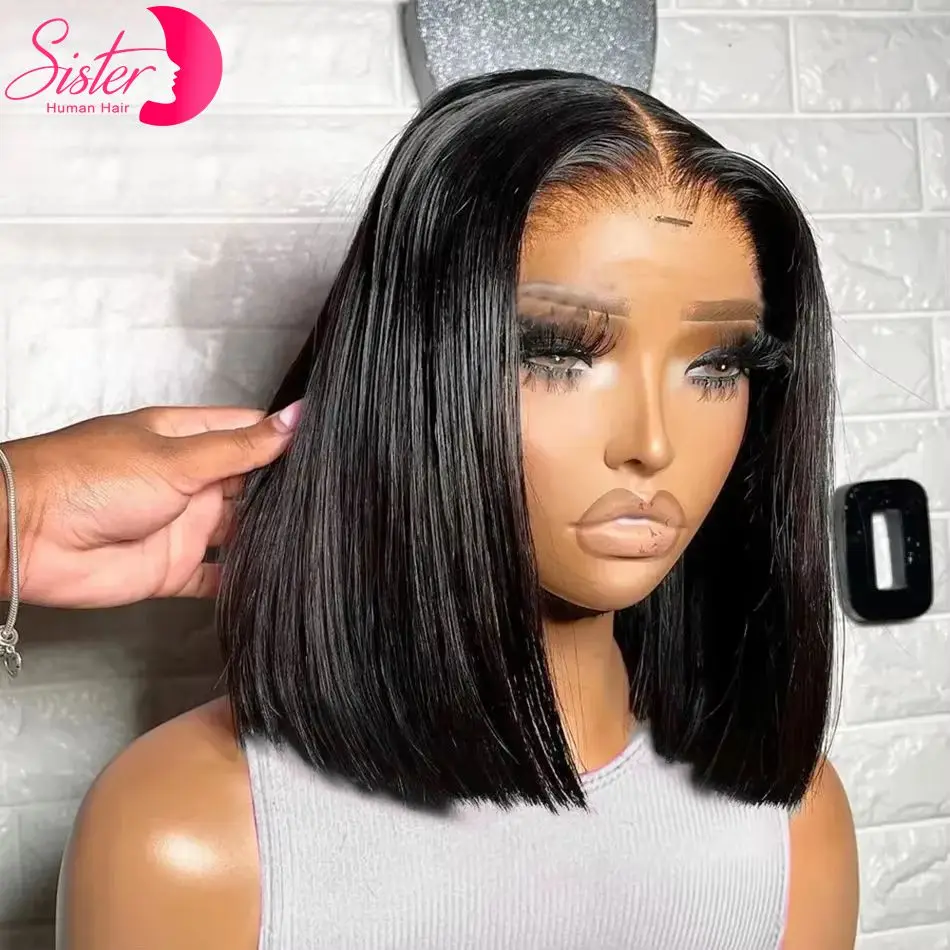 200% Density Straight Short Bob Wigs 13x4 Lace Frontal Human Hair Wig 4x4 Lace Closure Wigs For Women 100% Human Hair 12 14 Inch