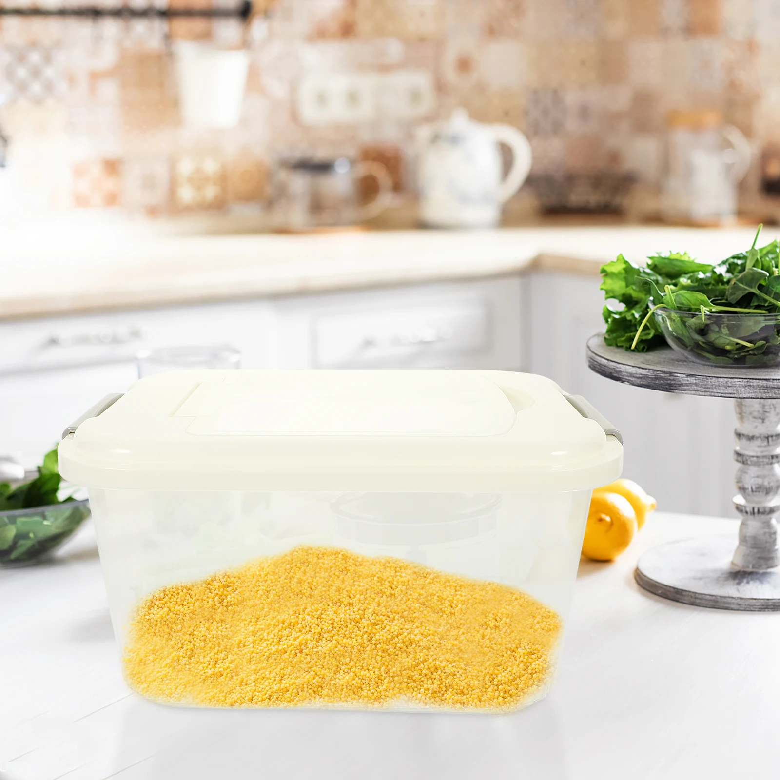 

1Set Transparent Rice Bucket Large Capacity Airtight Food Storage Container for Kitchen Dry Grain Flour Soybeans Sealed Storage