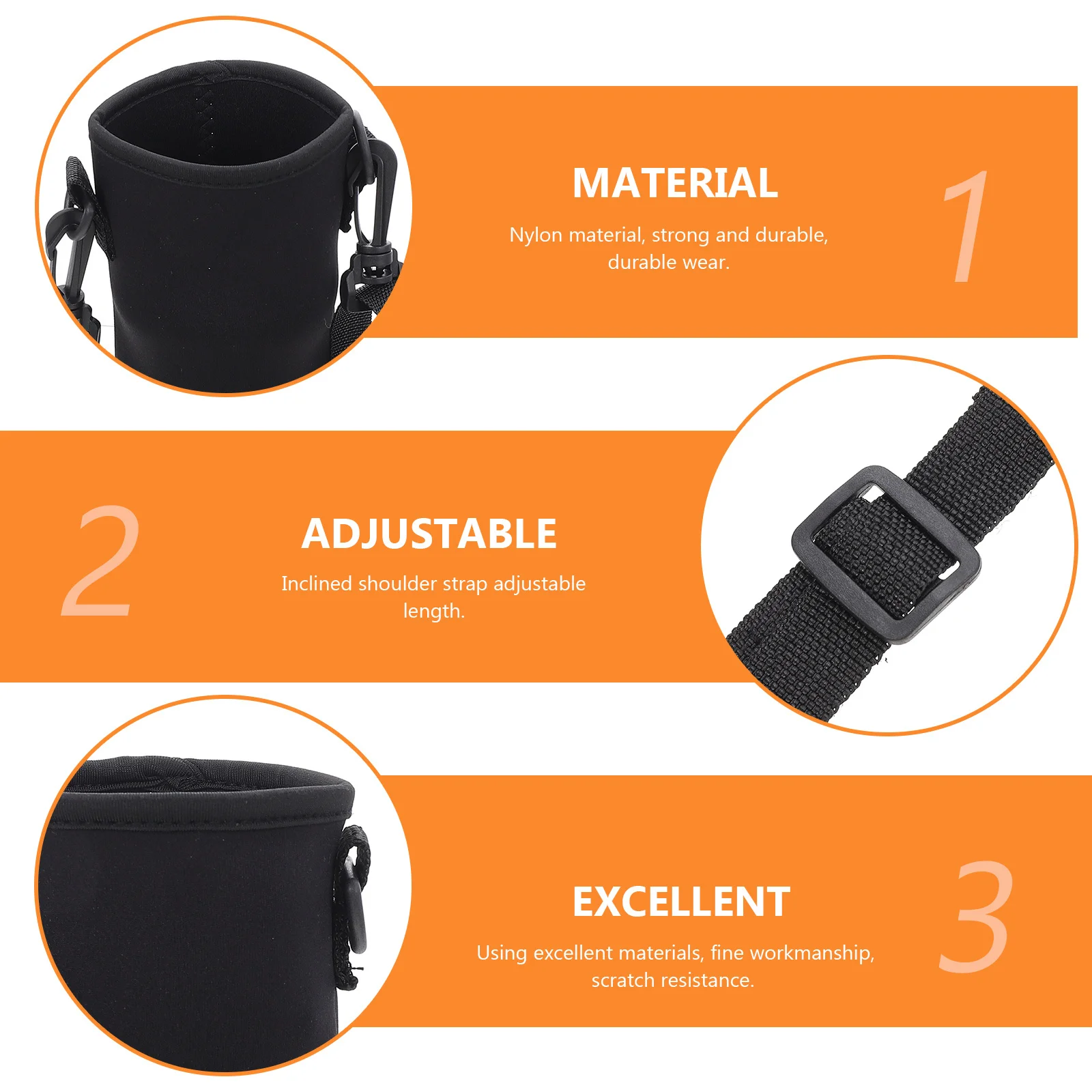 

Insulated Water Bottle Cover Sleeve Neoprene Carrier Pouch Portable Protective Bag with Hanging Strap for Camping Hiking Black