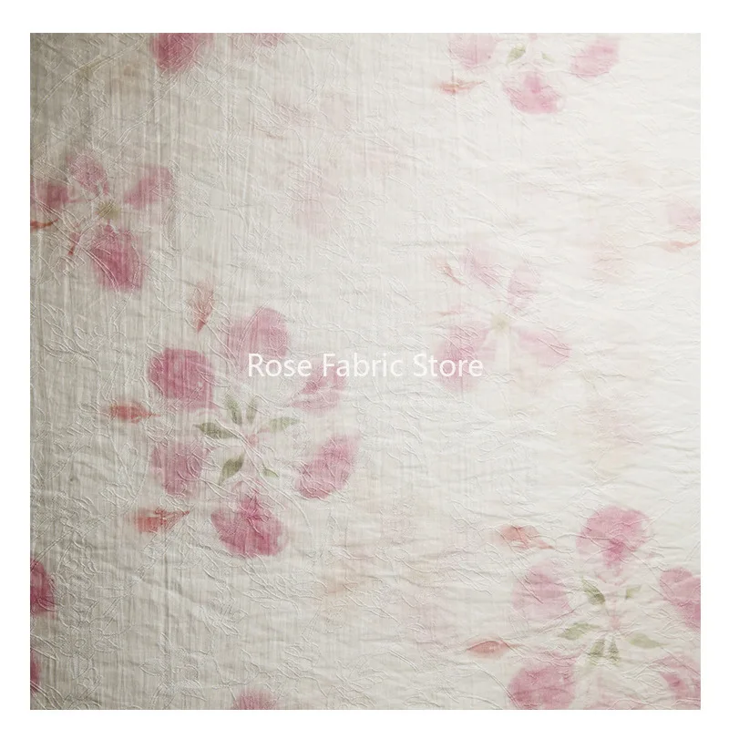 1 Meter Blossoming Peach Floral Silk Jacquard Fabric Chinese Style Hanfu Cheongsam Dress Sewing Cloth