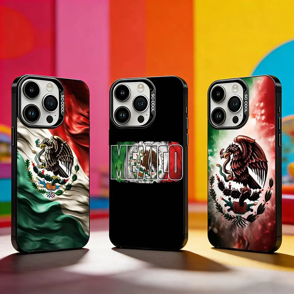 

Mexico National Emblem Flag Phone Case For iPhone 17,16,15,14,13,12,11 Plus,Pro Max,XS,Colored silver phone case