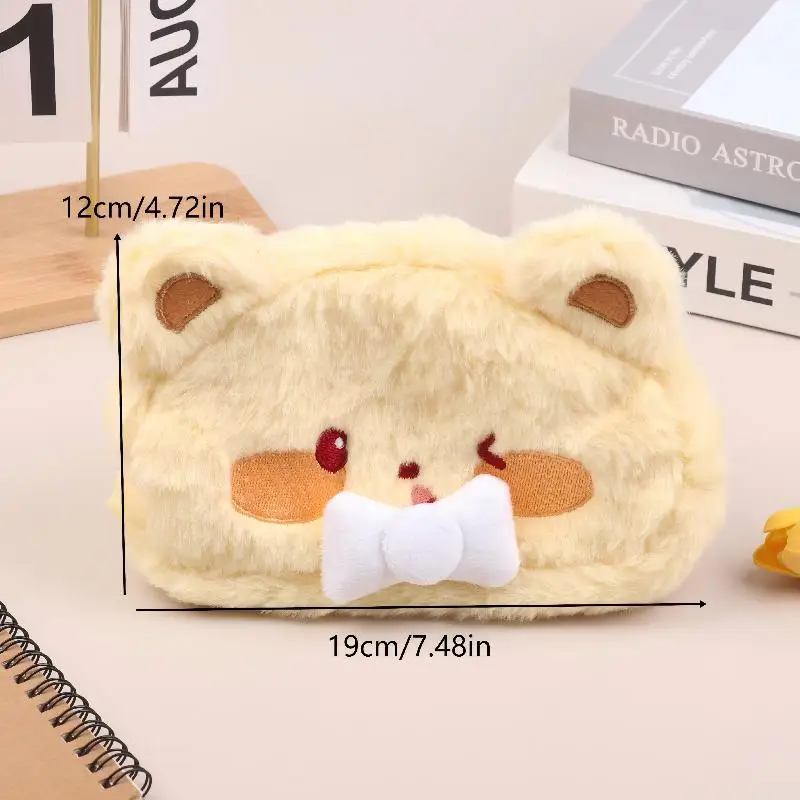 حقيبة أقلام من القطيفة على شكل حيوانات كرتونية حلوة، منظم قرطاسية عالي السعة، حقيبة تجميل قطيفة مبهجة، هدية عيد ميلاد احتفالية