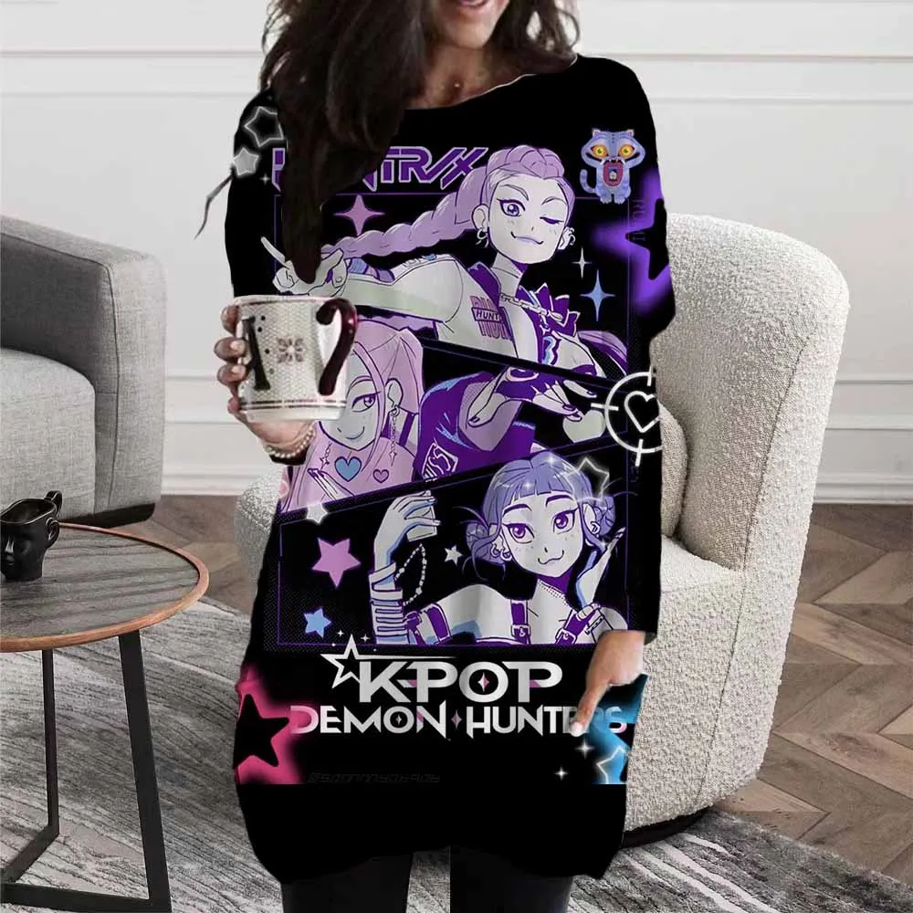 

2025 Devil Hunter Logo Shirt Huntrix Kpop Pocket T-shirt Huntrix Merch T-shirt Pattern Long Sleeve Pocket T-shirt
