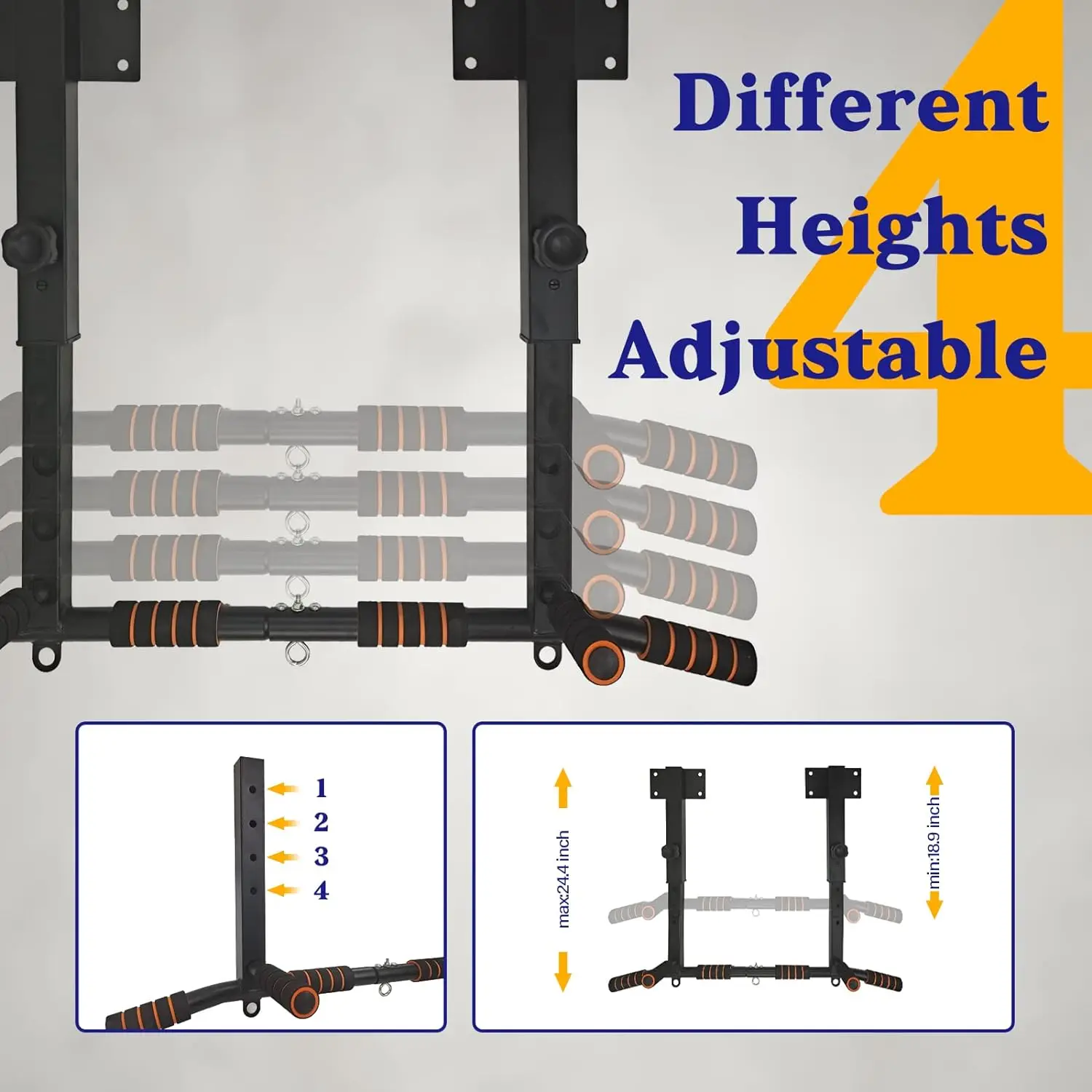 Multifunctional Dip Station Wall Mounted Pull-up Bar Steel Chin-up Bar Home Gym view 3