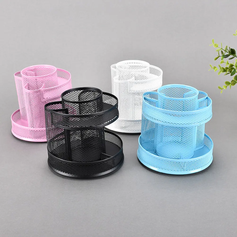

Iron 360 Degree Rotating Pen Holder Desktop Pencil Container Makeup Brush Holder Stationery Organizer Space Saving Accessory