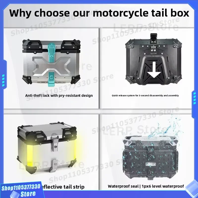 45L Motorcycle Trunk ABS Thickened Embossed Storage Box Electric Vehicle Quick Release Multi Capacity Luggage Accessories