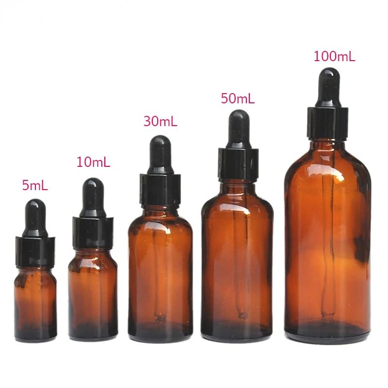 1pc Empty Dropper Bottle Amber essential oil Glass Aromatherapy Liquid Brown 5-50ml Drop for massage Pipette Bottles Refillable