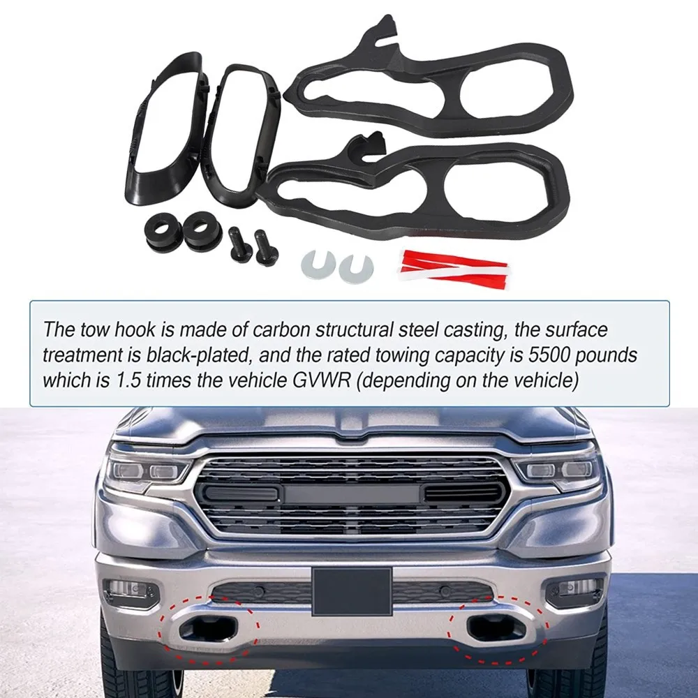 Car Heavy Front Tow Hooks Left & Right Kit For Dodge Ram 1500 DT with 3.6L 5.7L Engine 2019-2022 Replaces 82215268AB 68272945AB