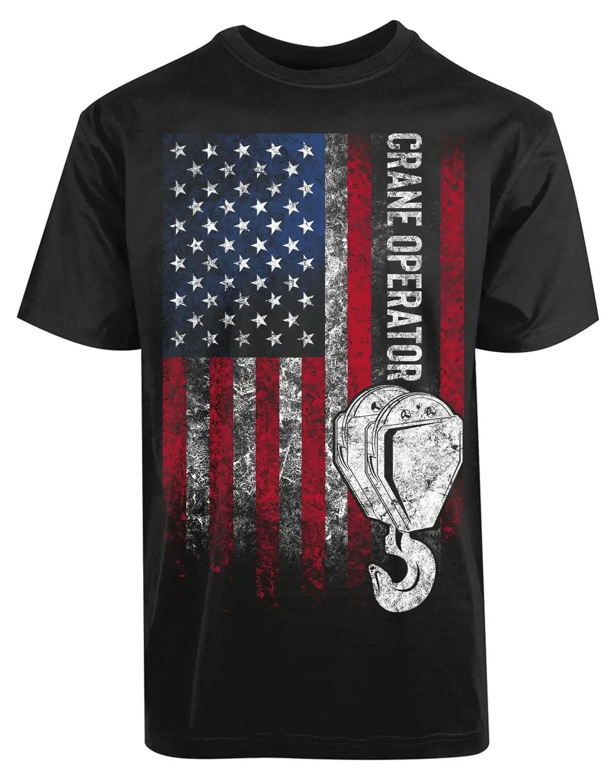 American Flag Crane Hook Patriotic Hoisting Worker T-Shirt 100% Cotton O-Neck Summer Short Sleeve Casual Mens T-shirt Size S-3XL