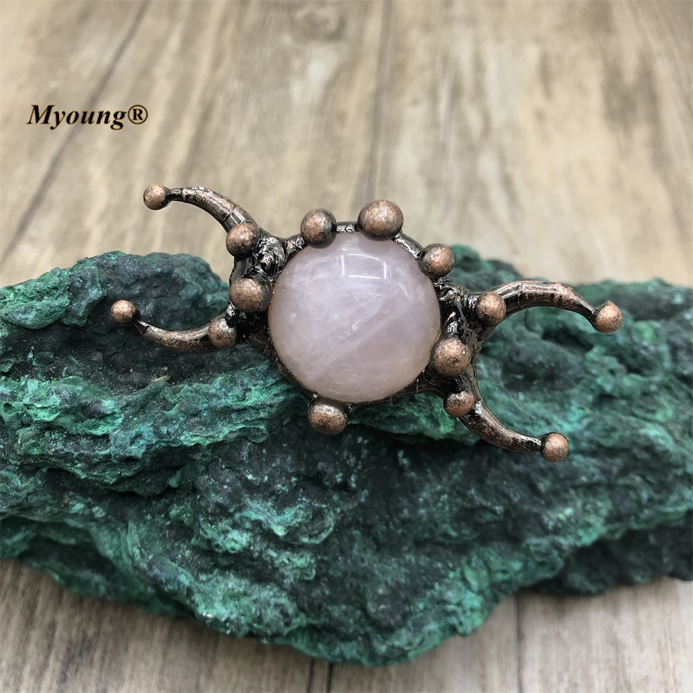 Large Vintage Witch Ring Mystic Dark Magic Natural Rose Quartzs Crystal Moon Mysterious Guardian Rings For Women MY220852