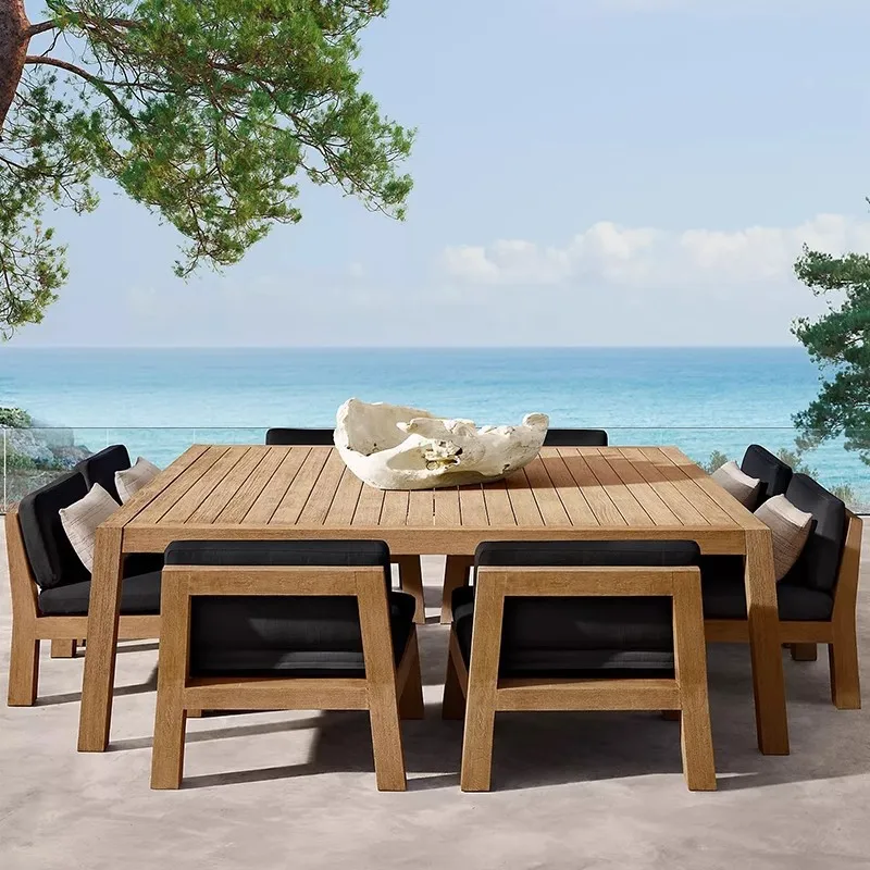 

Nordic outdoor tables and chairs courtyard waterproof sunscreen teak furniture outdoor garden terrace preservative solid wood