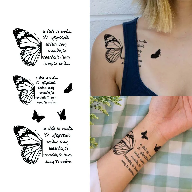 Butterfly Wings and Quote Shoulder and Arm Waterproof Temporary Tattoo, Long-Lasting, Realistic Fake Tattoo for Men and Women