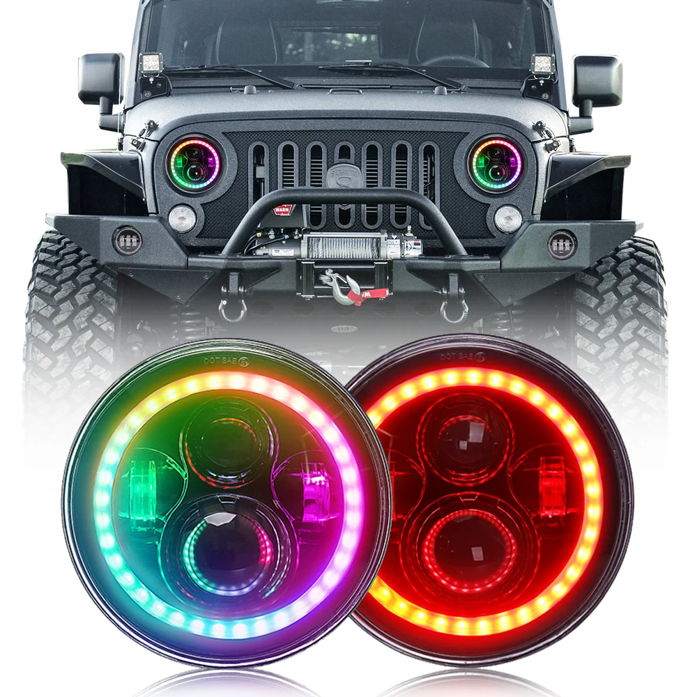 

Светодиодные фары Motorefit Custom Faros LED 7 дюймов с эффектом Magic RGB Halo для Jeep Wrangler