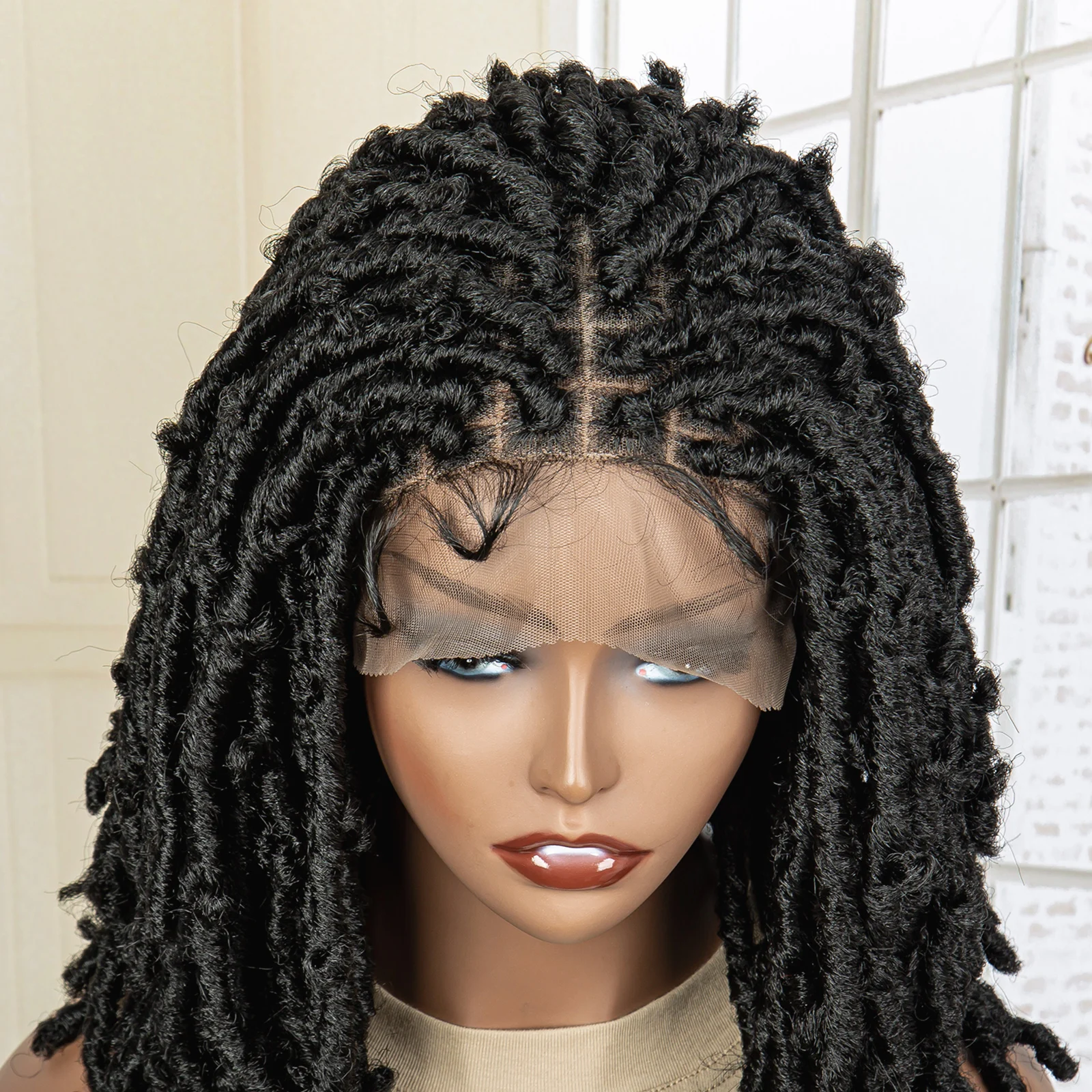 Dreadlocks sintetici parrucche intrecciate senza nodi parrucca frontale in pizzo per donne nere Bob corto 16 pollici Locs crochet parrucche intrecciate