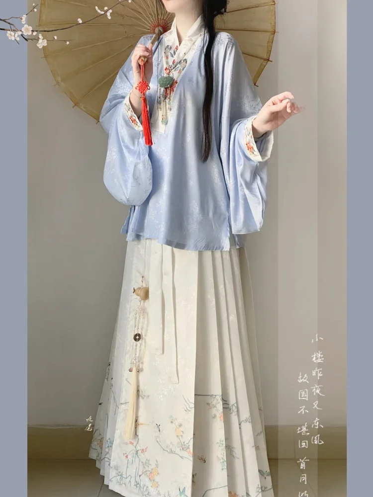 Hanfu Ming Hanfu tradisional Tiongkok, pakaian wanita kerah silang kemeja pendek rok kuda gaun cosplay gaun Tiongkok