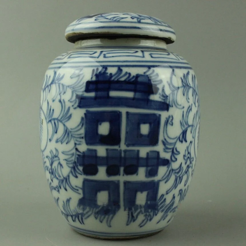 

Chinese antique porcelain blue and white tea caddy pot 3.93 inch