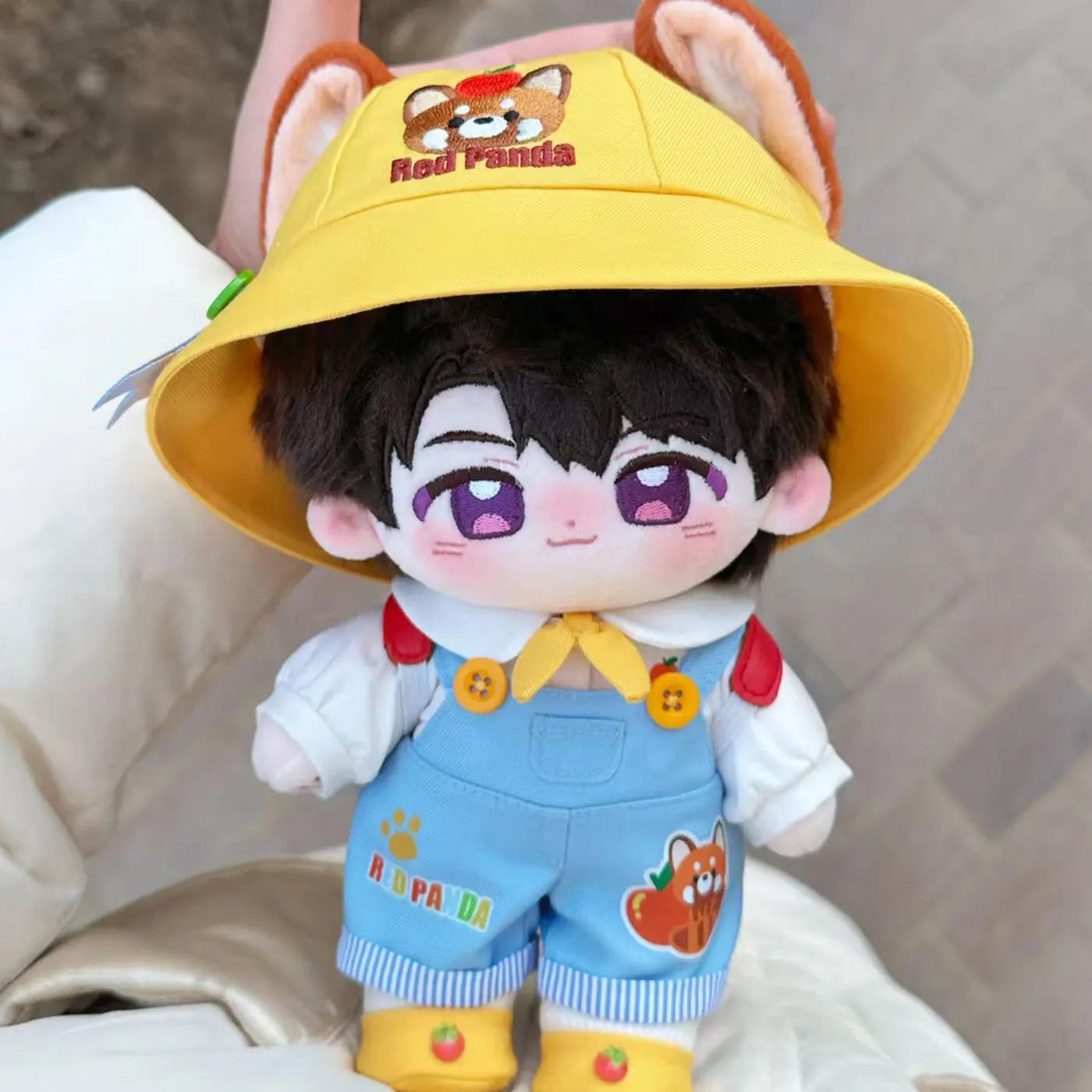 Red Panda 20cm Non Attribute Cotton Doll Clothes Cute Spring Pastoral Set With Bucket Hat Overalls For Dress Up Female Lovers