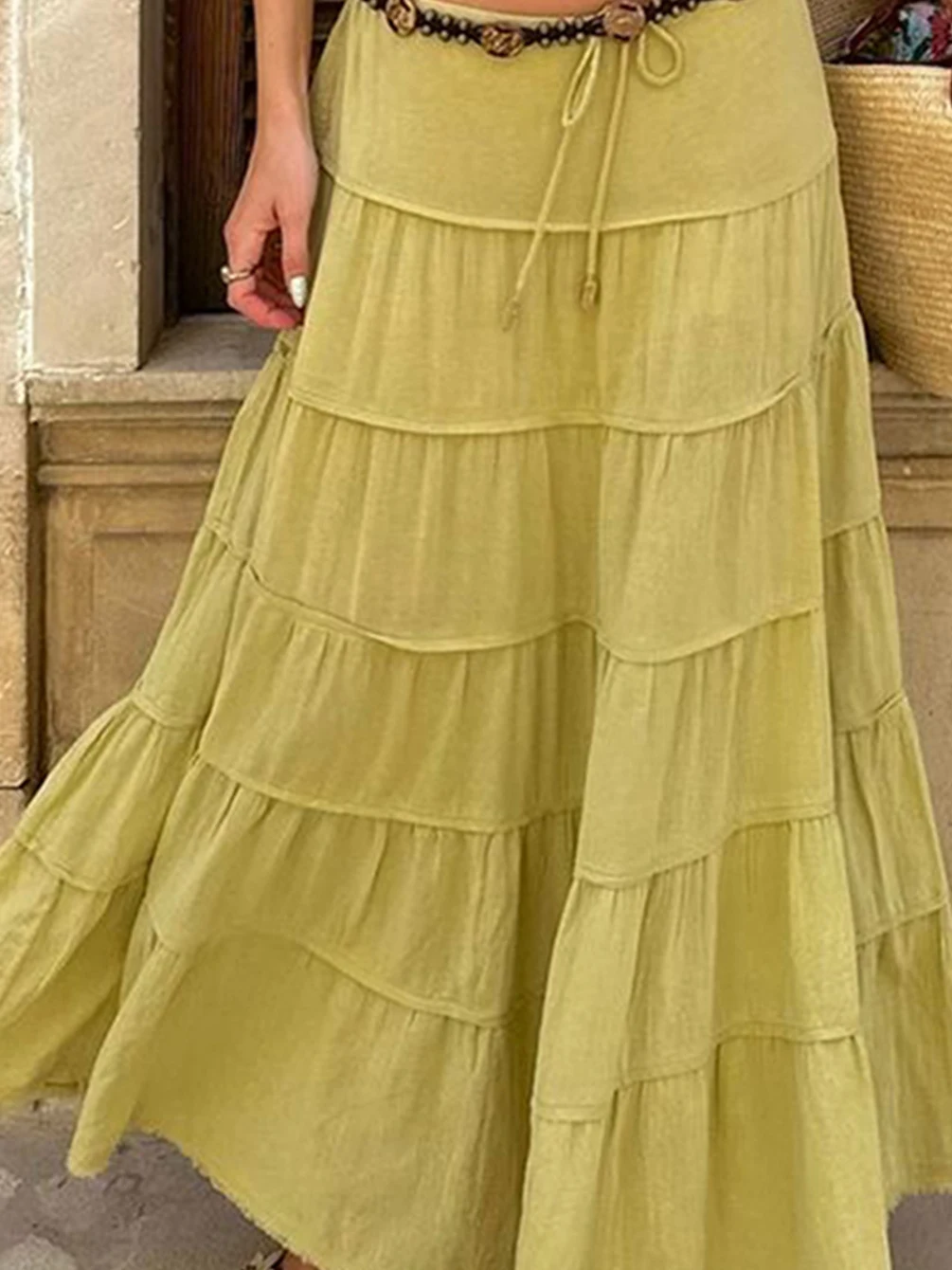 

Повседневная юбка-трапеция с поясом, длинная, модная, для отпуска, женская, с завышенной талией, из полиэстера