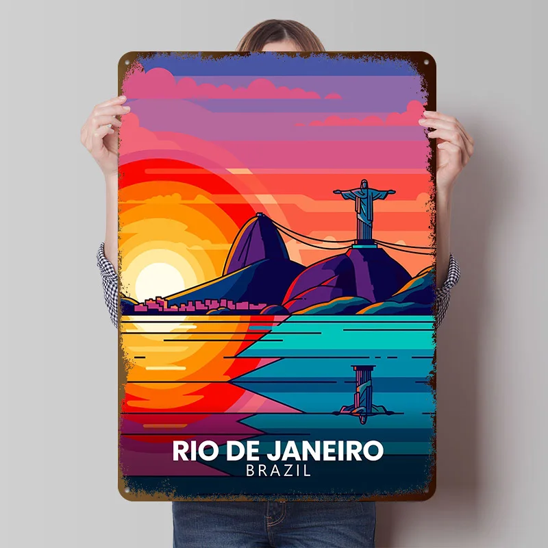 Rio De Janeiro Brazil Travel Tinplate Poster Custom Wall Art Vintage Metal Signs Retro Tin Plaque for Home and Decoration Gaming