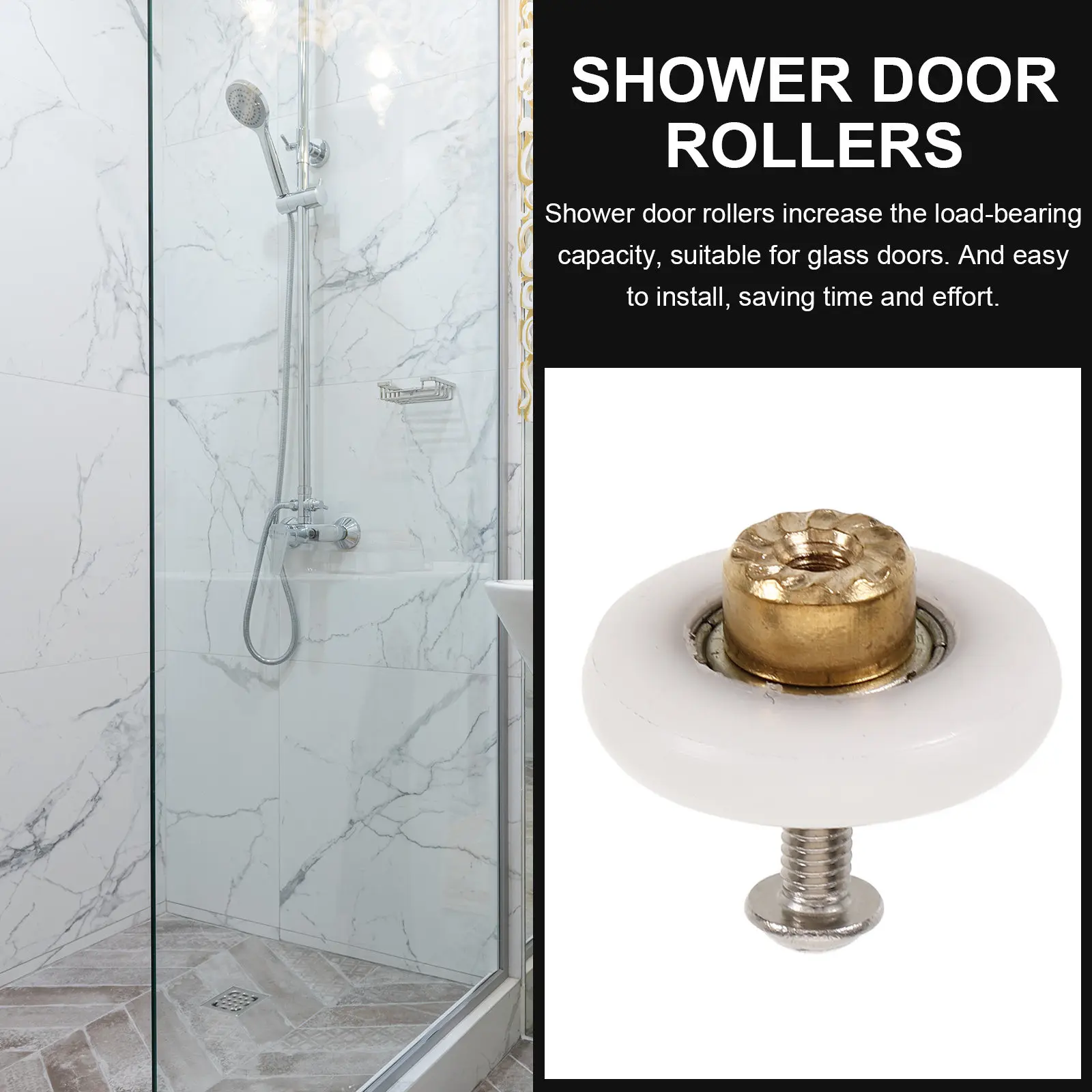 2Pcs Shower Door Sliding Rollers Heavy Duty Glass Door Runners Seamless Quiet Movement Bathroom Shower Enclosure Replacement