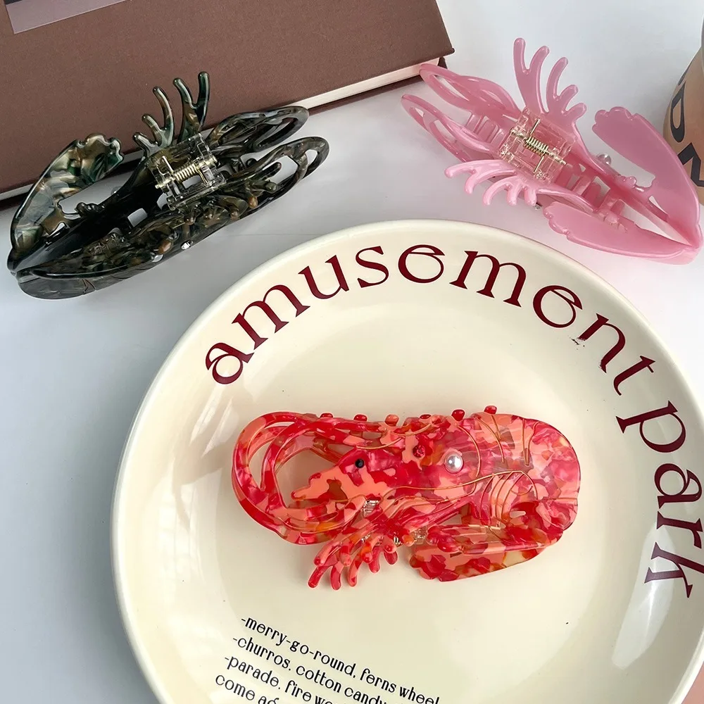 

Аксессуары для волос большого размера, коготь для волос с креветками, стразы, груша, дизайн, милые когти для волос с омарами, ацетатная заколка для волос для девочек