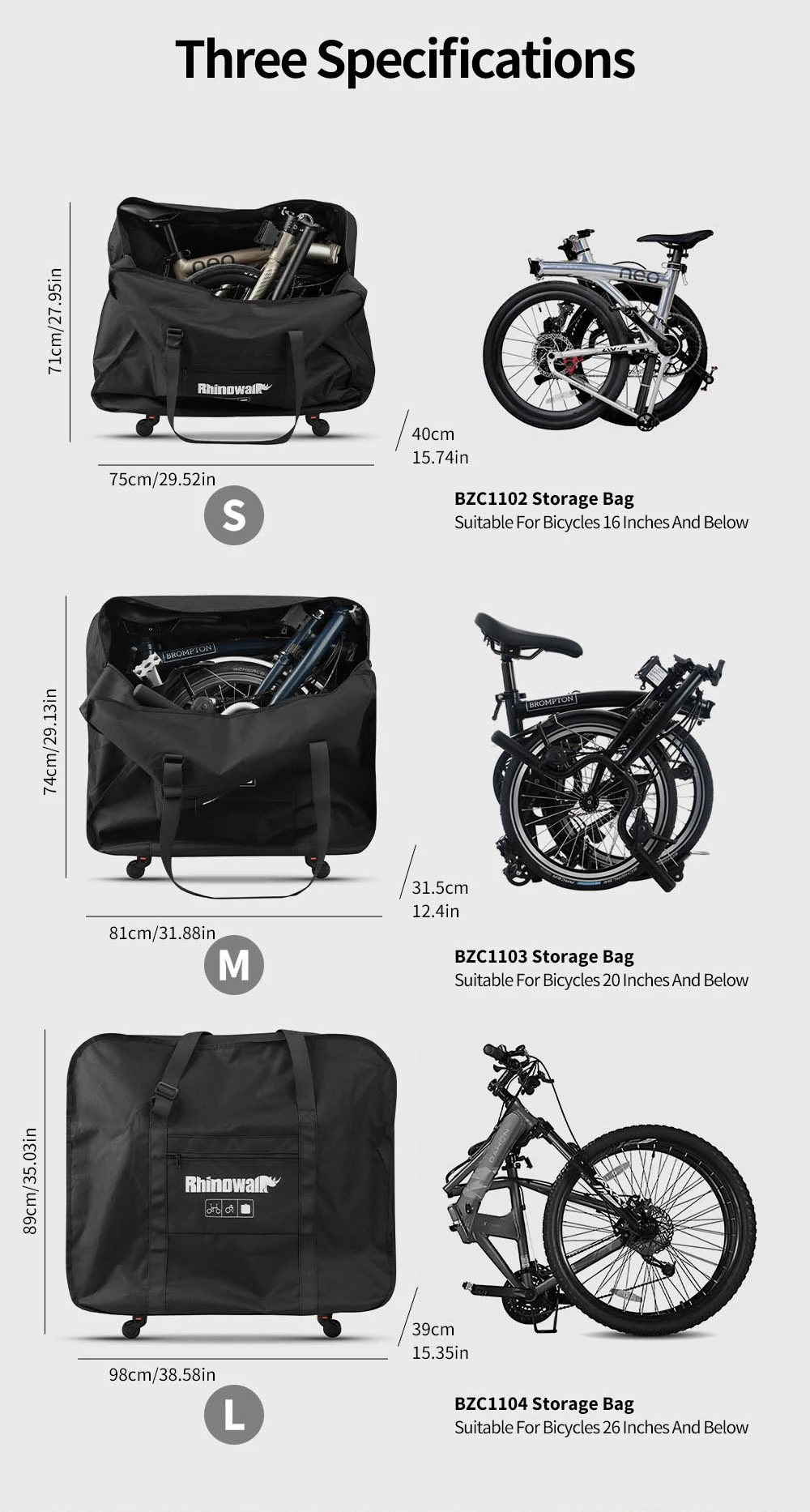 Rhinowalk Faltbare Fahrrad-Aufbewahrungstasche mit Rad für Brompton Dahon Neo – Detail 5