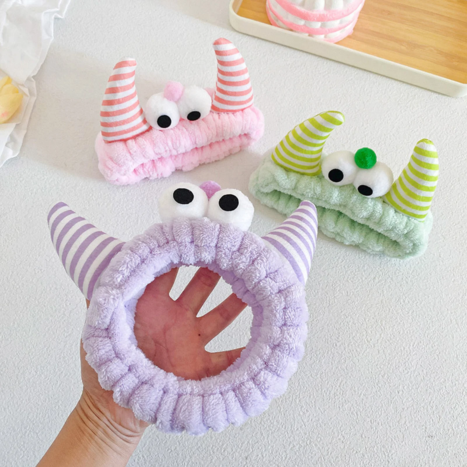 Lavagem do rosto titular do cabelo hairbands macio quente de pelúcia listra chifre vaca design bandana para mulheres meninas moda acessórios para o cabelo