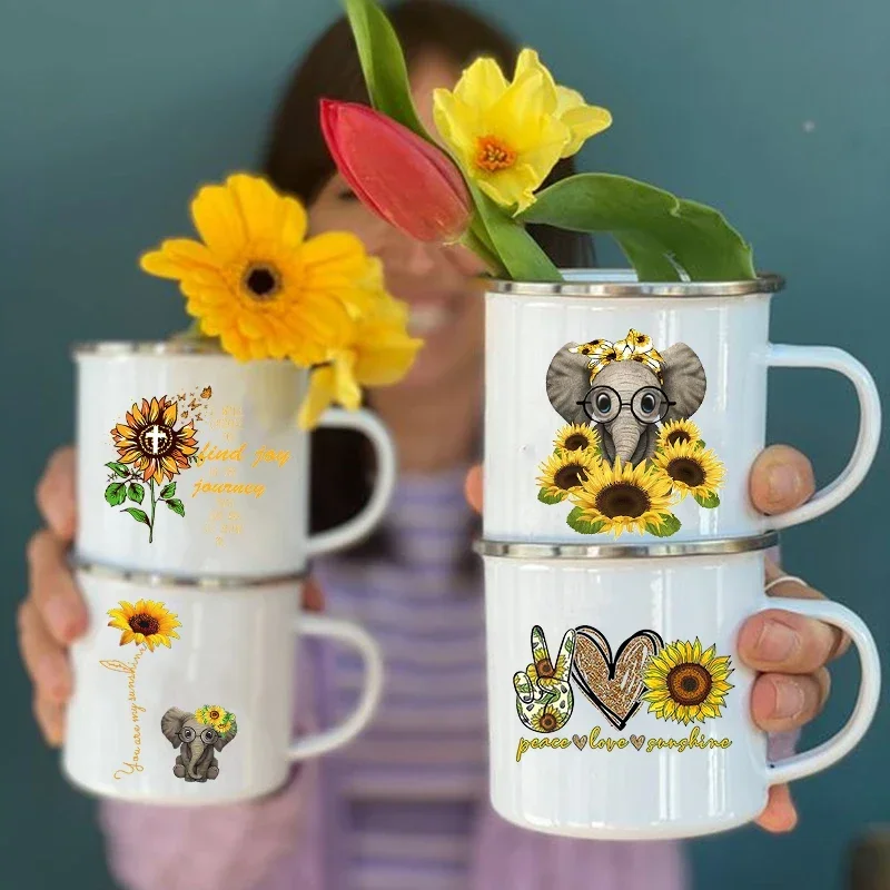 Children Breakfast Dessert Milk Oat Cups Elephant Peace Love Sunflower Creative Coffee Tea Mugs Home Kitchen Drinkware Gifts