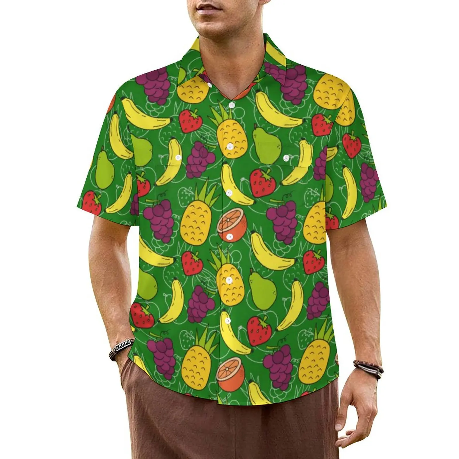 

Cartoon Fruit Vacation Shirt Banana And Lemon Hawaiian Casual Shirts Man Elegant Blouses Short Sleeve Street Style Clothing