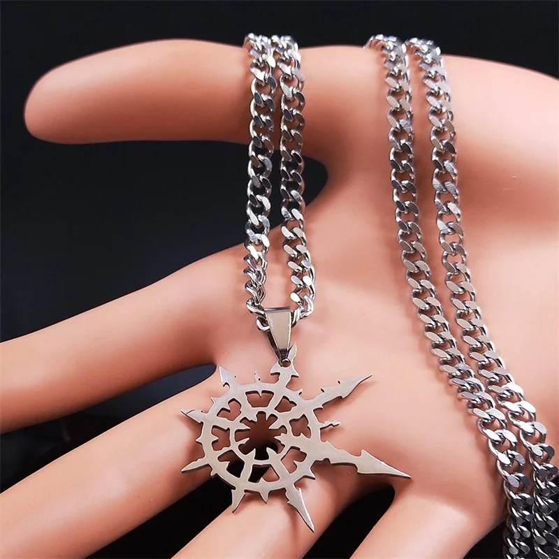 Chaos Star Stainless Steel Pendants Necklaces Men/Women Army Lot Ork Tau Shirt Pin Band Necklaces Jewelry N4200S06 view 4