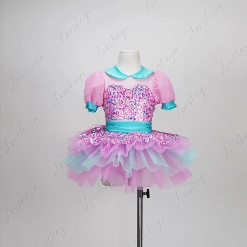 

Новое стильное детское танцевальное платье с блестками для девочек, платье для выступлений с пышной юбкой, танцевальное платье