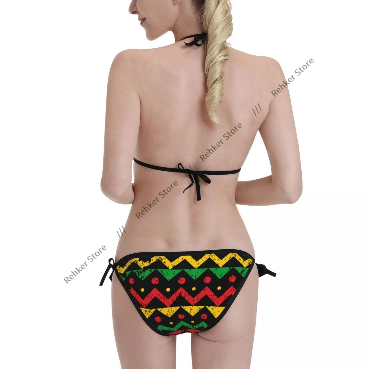 Sexy Bikini Women Swimsuit Two Piece Swimwear Zigzag Reggae Background Bathing Suit Beachwear - Image 3