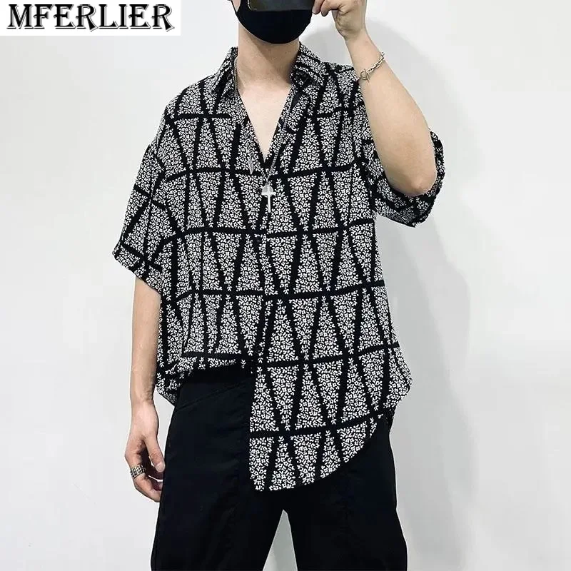 

summer men shirt short sleeve striped plaid casual shirts loose fashion shirt thin mferlier