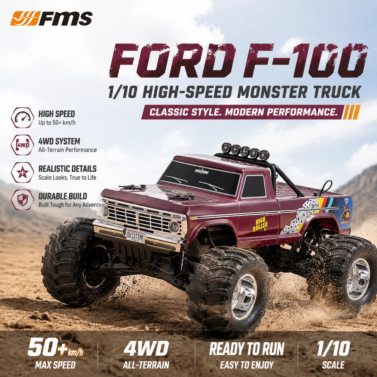 Outdoor Power Meter Bike - FMS 1/10 FMT Ford F100 RC