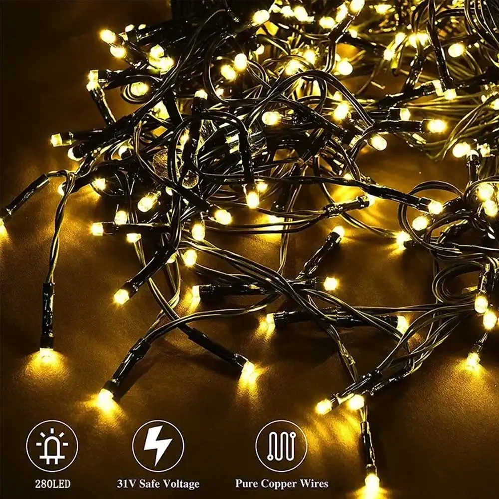 280LED في الهواء الطلق LED شجرة عيد الميلاد الديكور هدية الكريسماس جارلاند وامض سلسلة أضواء دافئة أبيض/RGB اختياري