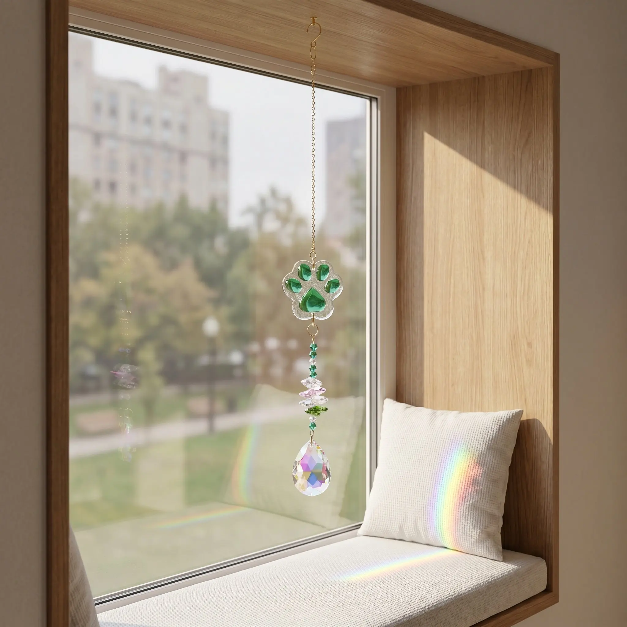 Cat Paw Crystal Pendant Pet Memorial Wind Chime Rainbow Prism Memorial Ornament Hanging Window Decoration Rainbow Maker