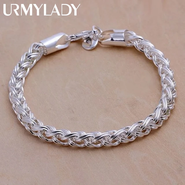 Wholesale 925 Sterling Silver Bracelets Jewelry chain women lady men 6mm 4MM high quality valentine gift beautiful factory price AliExpress 36