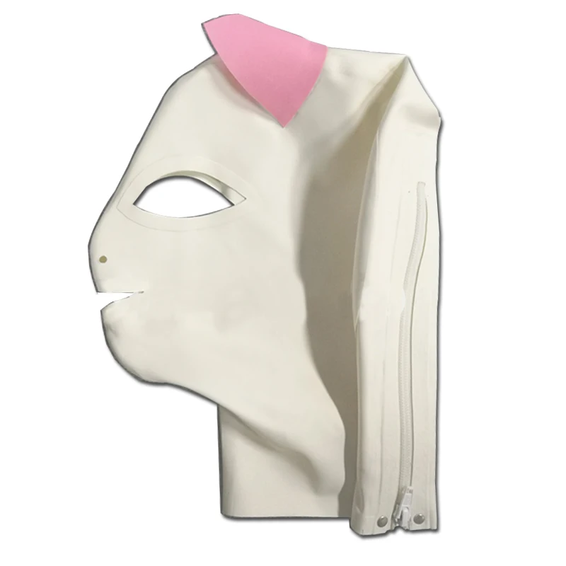 Sexy White Latex Gummi Rubber Cat Women Men Anime Cosplay Mask with Ears Custom Size Costumes Handmade Headpiece RLM214