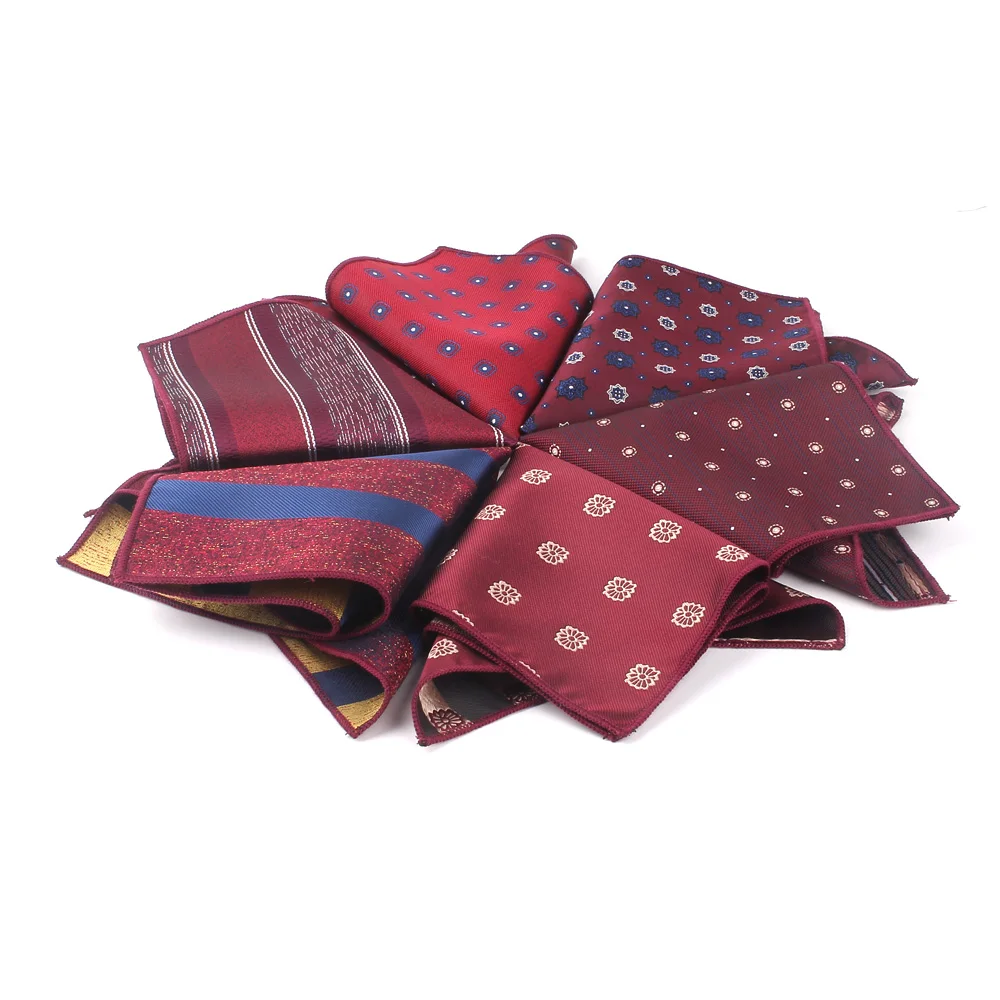 Wine Red Pocket Square For Men Women Striped Chest Towel Wedding Hanky Gentlemen Hankies Men\'s Suits Handkerchief Pocket Towel