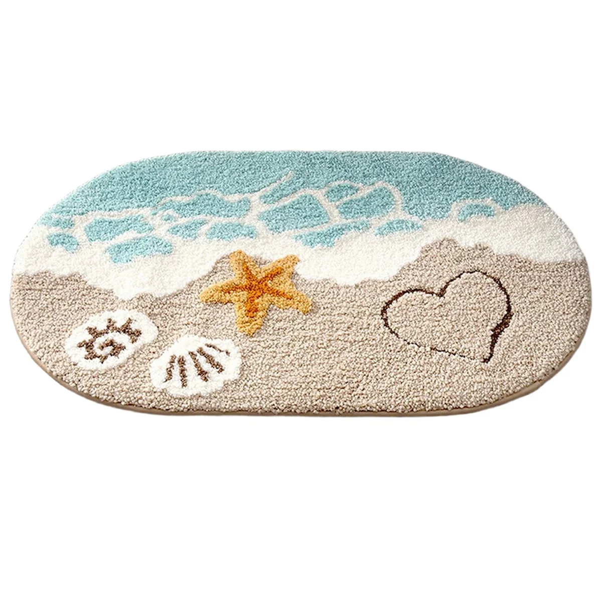 2025+Beach Bathroom Rugs Coastal Seashell Bath Mat Funny Extra Soft Tufted Quick Dry Wave Starfish (16 X 24inch)