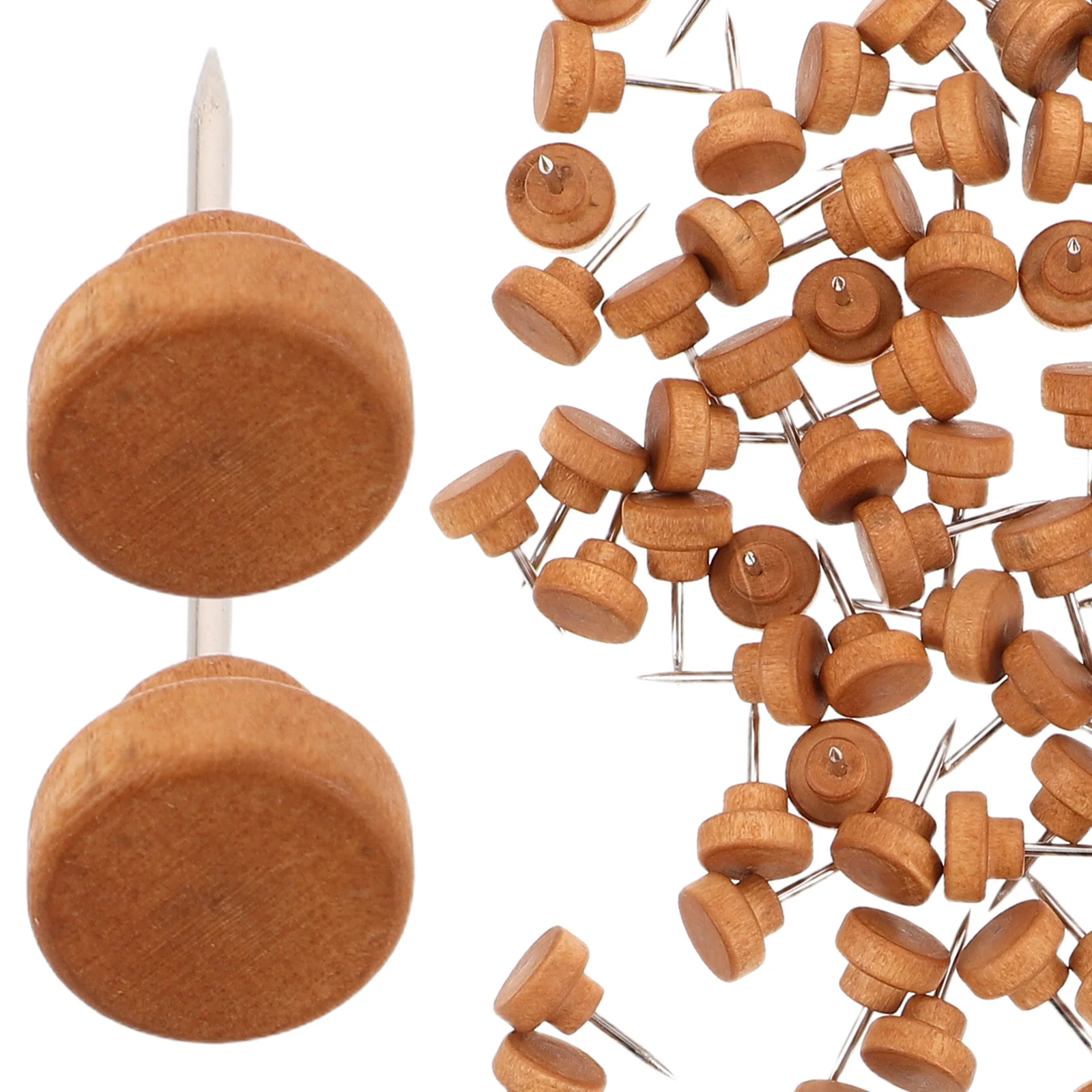 100 Stuks Houten Punaises Platte Kop Punaises voor Prikborden Foto Opknoping Kurk Boord Kaart Kalender Kantoorbenodigdheden