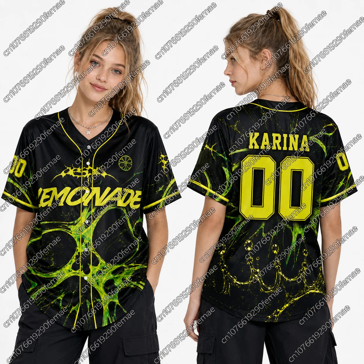 2026 Summer Women Baseball T-Shirt AESPA Stage Outfit Name Number LEMONADE Print Loose Music Festival Baseball Jersey