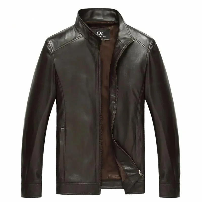 

Luxury Man Genuine sheepskin leather jacket Brand Dusen Klein men slim Designer spring leather coats Black/Brown 14B0109