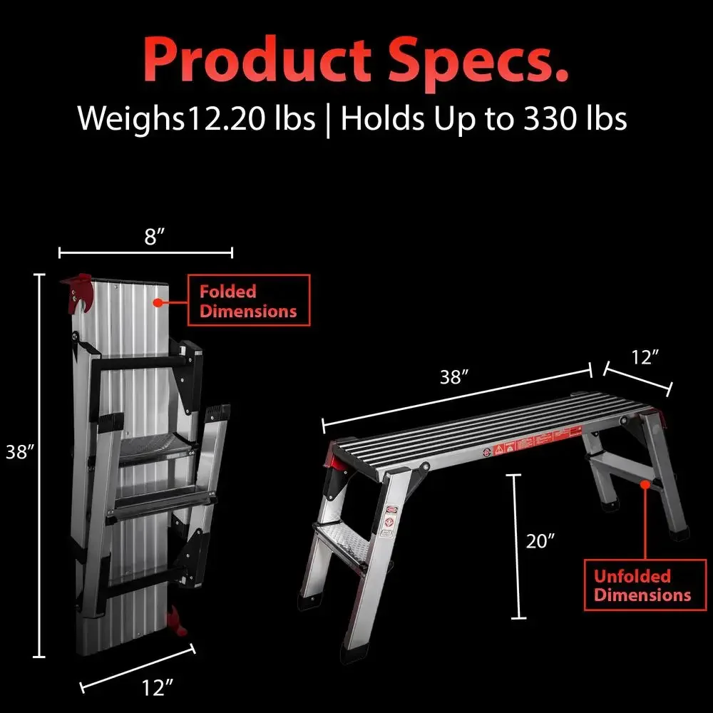 Standard Step Stool Folding Foot Stool Ladder Or Work Bench For Auto Detailing Garage DIY Tool & Household Projects Use During