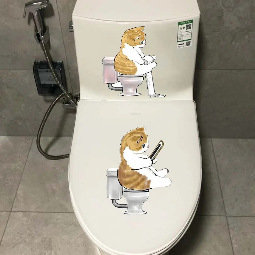 Cute Cat Toilet Stickers Diy Self-Adhesive Toilet Lid Decals For Bathroom Restroom  Fashion   waterproof  WC Decorations M768