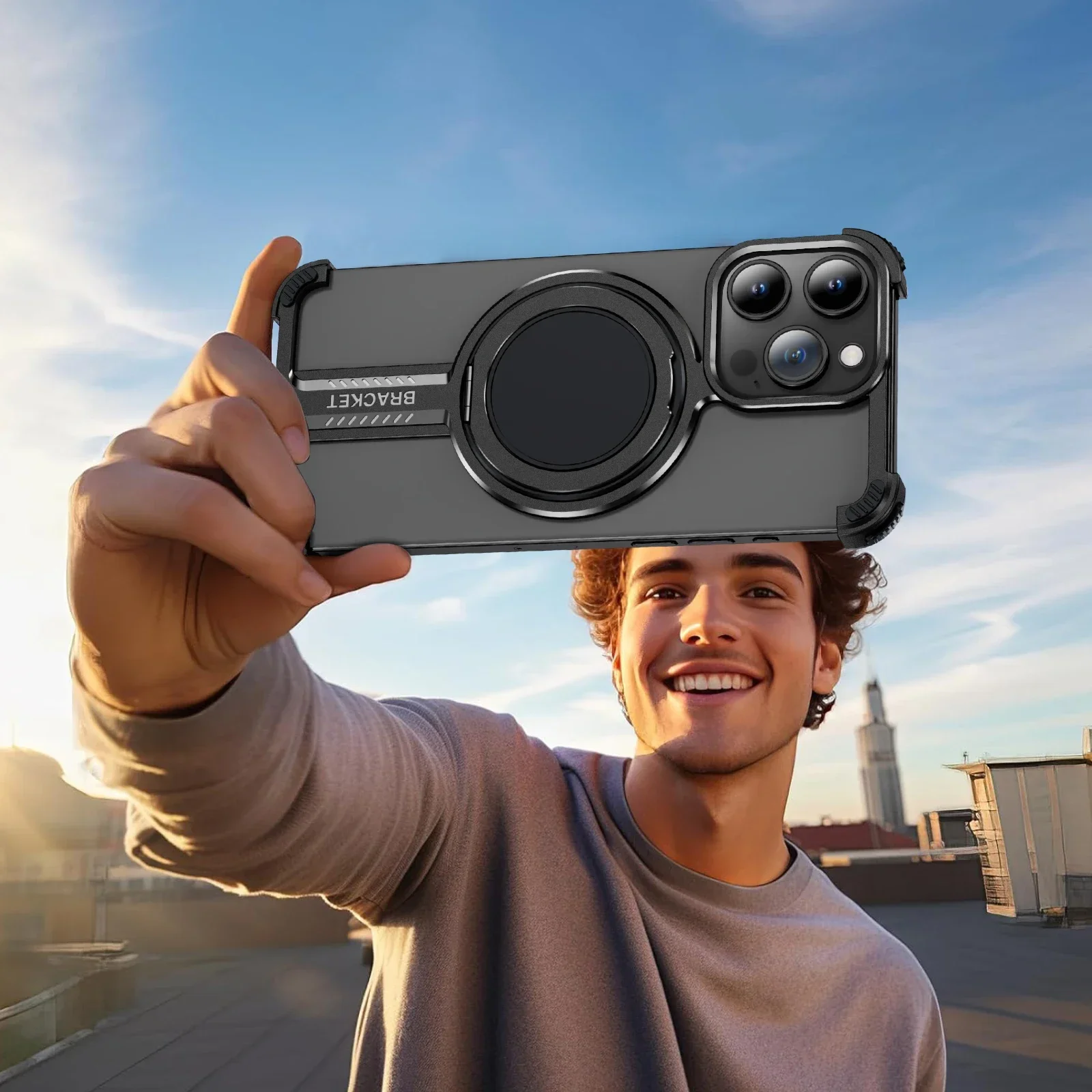 Luxury Magsafe Magnetic Metal Rimless Stand Phone Case For iPhone 16 15 14 13 Pro Max Plus Aluminum Alloy Shockproof Metal Cover