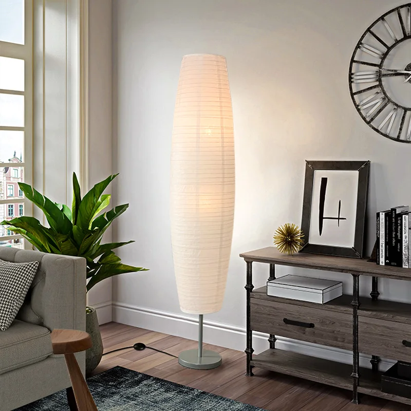 

Japanese Three Section Large Belly Paper Floor Lamps Living Room Bedrooms Teahouse Atmosphere LED Standing Lights Simple Decor