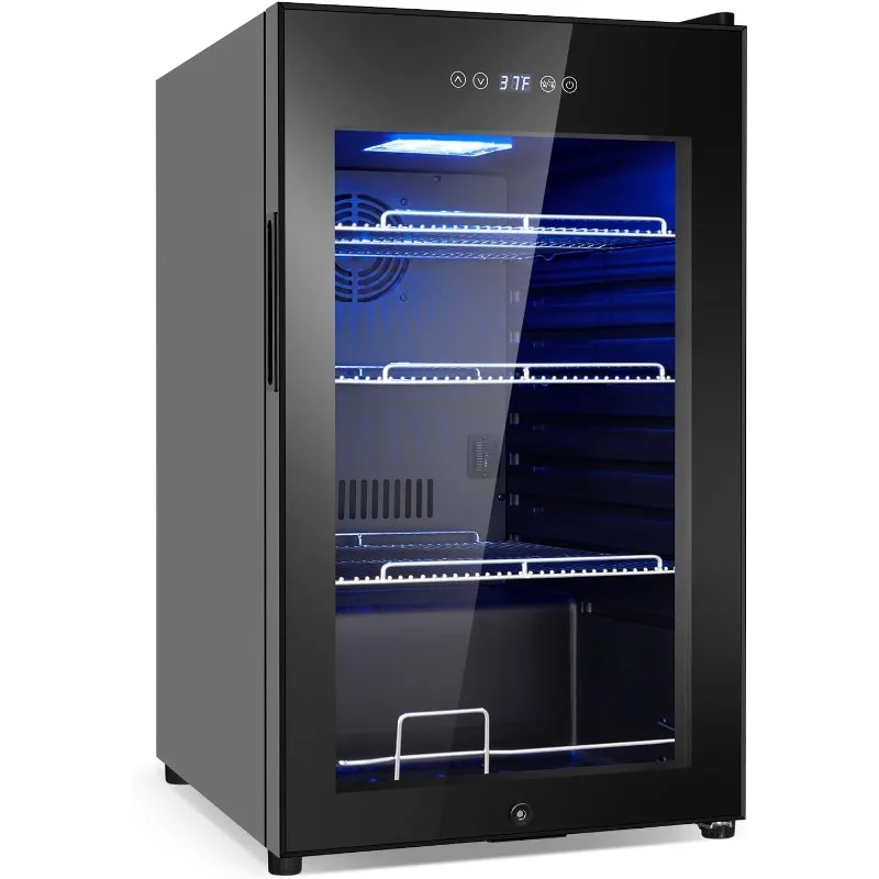 Beverage Refrigerator 17 inch Wide - 126 Can Beverage Cooler with Glass Door | Counter-Top,Temperature Memory | Invisible Door