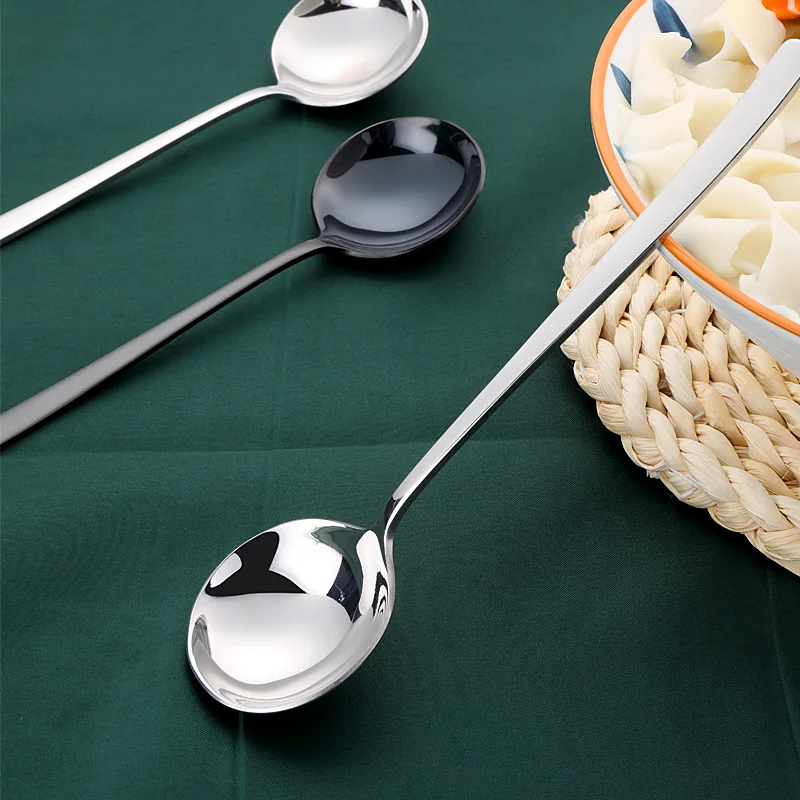 Colors Large Round Head Tablespoons Long Handle Coffee Stirring Spoon Stainless Steel Tableware Ramen Soup Ladle Kitchen Utensil