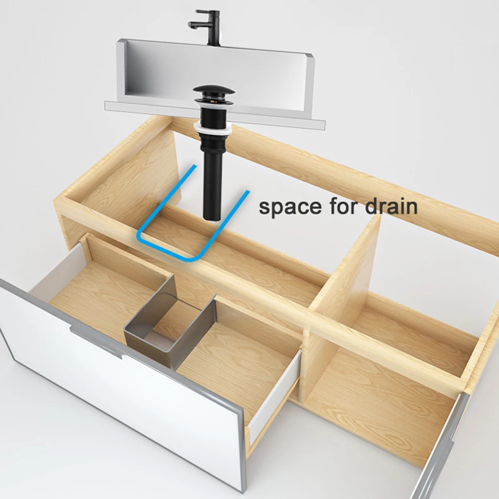 Anillo en U de plástico para debajo del fregadero, trampa para botellas, espacio para armario de baño, cajón de lavabo, extraíble, empotrado,